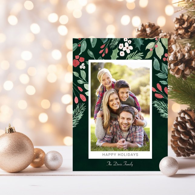 Cartes Pour Fêtes Annuelles Festive Aquarelle Foliage Joyeux vacances (Créateur téléchargé)