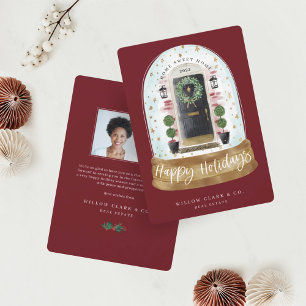 Cartes Pour Fêtes Annuelles Festive Black Watercolor Door Snow Globe Business