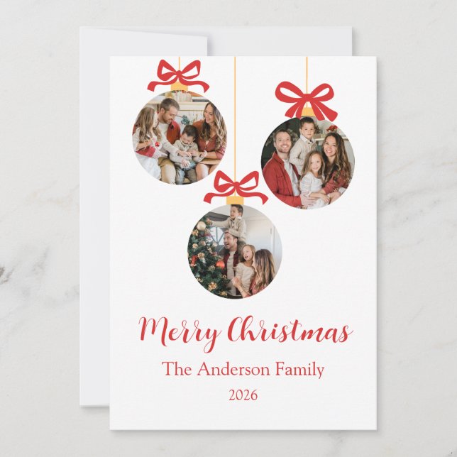 Cartes Pour Fêtes Annuelles Festive Casual Merry Christmas Ornament Photo Red  (Devant)