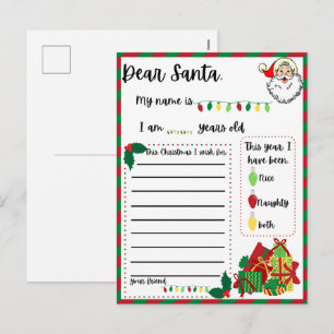 Cartes Pour Fêtes Annuelles Festive Chère Père Noël liste de Noël