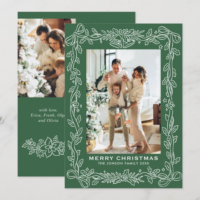 Cartes Pour Fêtes Annuelles Festive Christmas Sage Green Bow Ribbon 3 Photo (Devant / Derrière)