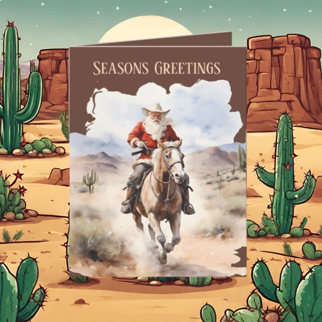 Cartes Pour Fêtes Annuelles Festive Christmas Western Père Noël ajouter du tex (Créateur téléchargé)