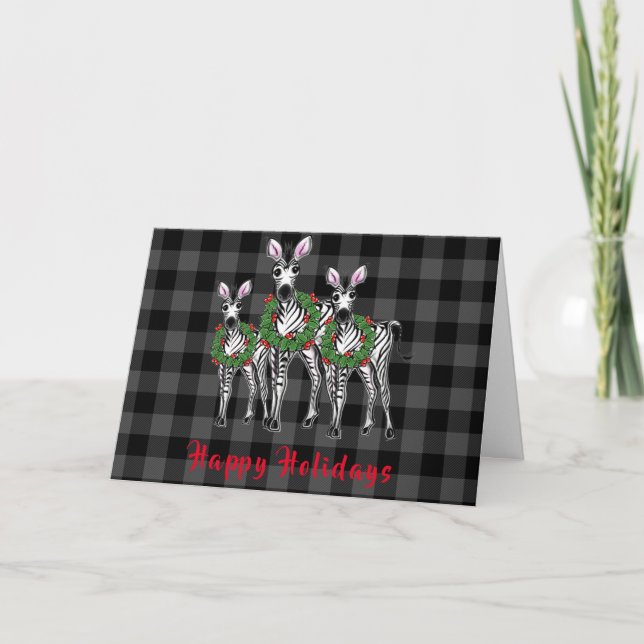Cartes Pour Fêtes Annuelles Festive Christmas Zebras, red green cruath (Devant)