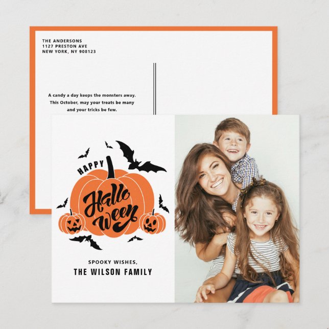 Cartes Pour Fêtes Annuelles Festive Citrouilles Éffrayants Happy Halloween pho (Devant / Derrière)