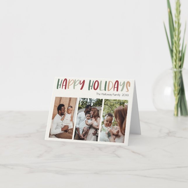 Cartes Pour Fêtes Annuelles Festive Colorful Happy Holidays Folded Trois Photo (Devant)