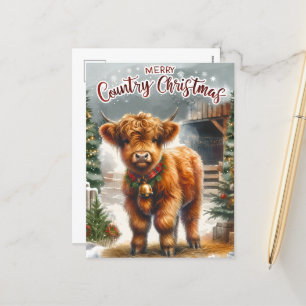 Cartes Pour Fêtes Annuelles Festive Country Highland cow ajouter un message
