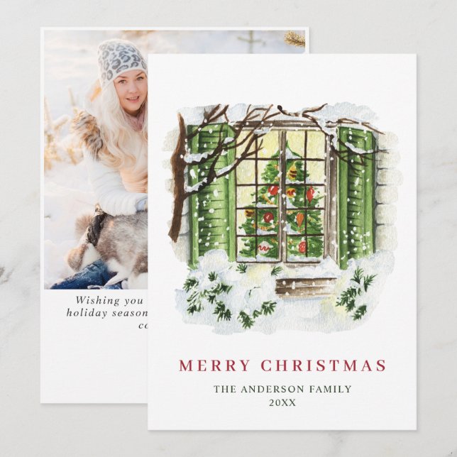 Cartes Pour Fêtes Annuelles Festive Country House Maison de Noël Salutation (Devant / Derrière)