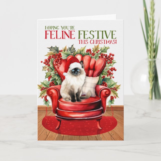 Cartes Pour Fêtes Annuelles Festive de Noël de Birman Cat FELINE (Devant)