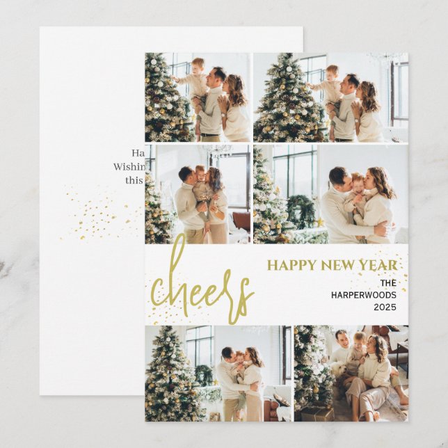 Cartes Pour Fêtes Annuelles Festive | Élégant Collage photo du Nouvel An (Devant / Derrière)