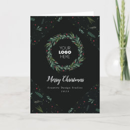 Cartes Pour Fêtes Annuelles Festive Entreprise Wreath Feuilles Berries pliées