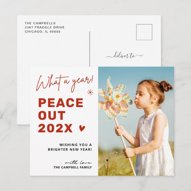 Cartes Pour Fêtes Annuelles Festive Farewell Peace Out 2024 Photo de Noël (Devant / Derrière)