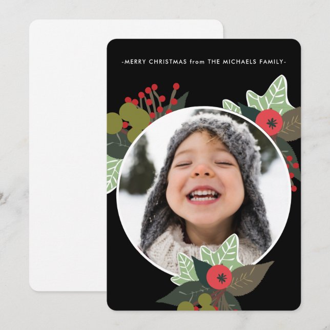 Cartes Pour Fêtes Annuelles Festive Fêtes Cercle Botanique Photo Noël (Devant / Derrière)