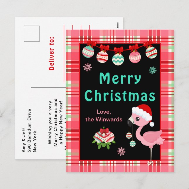 Cartes Pour Fêtes Annuelles Festive Flamingo Merry Christmas (Devant / Derrière)