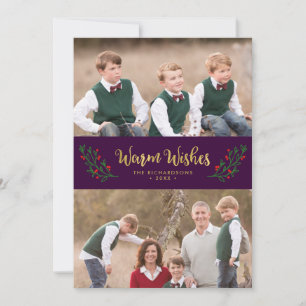 Cartes Pour Fêtes Annuelles Festive Foliage Chaleureux Voeux Violet Photo de v