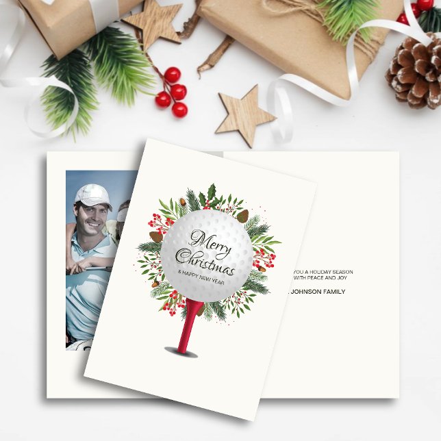 Cartes Pour Fêtes Annuelles Festive Golf Tee Shot Christmas Green Photo (Créateur téléchargé)