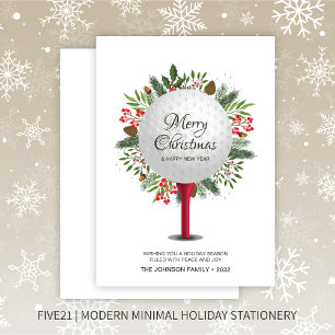 Cartes Pour Fêtes Annuelles Festive Golf Tee Shot Noël Verdure