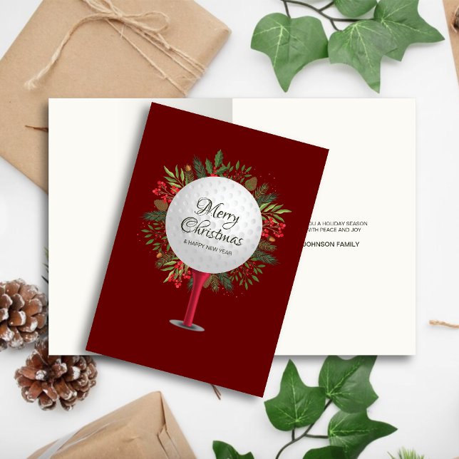 Cartes Pour Fêtes Annuelles Festive Golf Tee Shot Noël Verdure (Créateur téléchargé)