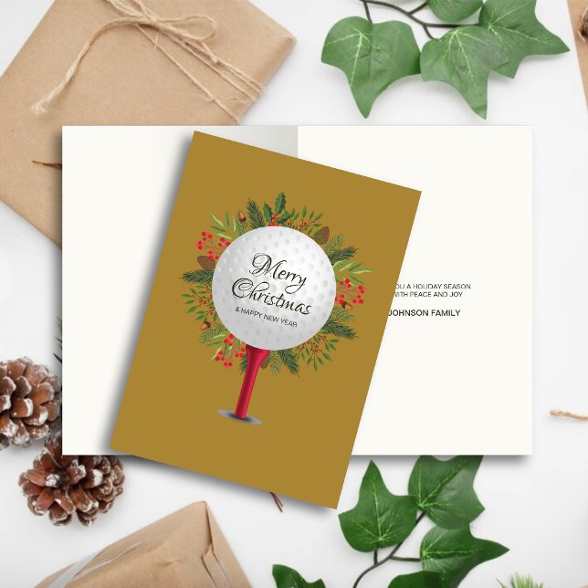 Cartes Pour Fêtes Annuelles Festive Golf Tee Shot Noël Verdure (Créateur téléchargé)
