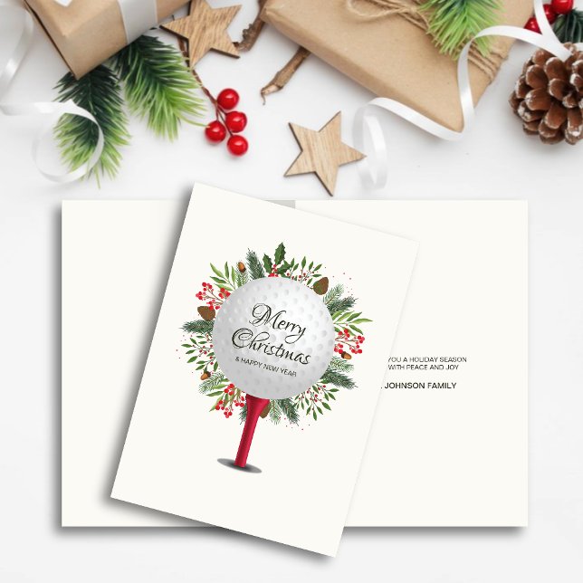Cartes Pour Fêtes Annuelles Festive Golf Tee Shot Noël Verdure (Créateur téléchargé)