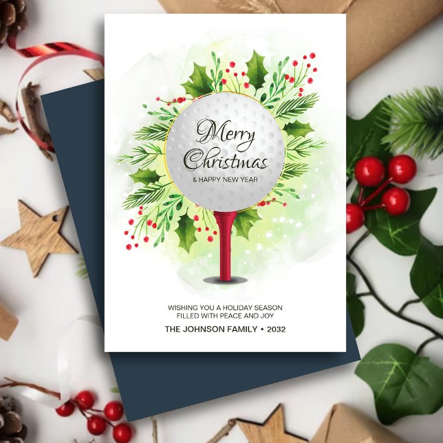 Cartes Pour Fêtes Annuelles Festive Golf Tee Shot Noël Verdure (Créateur téléchargé)