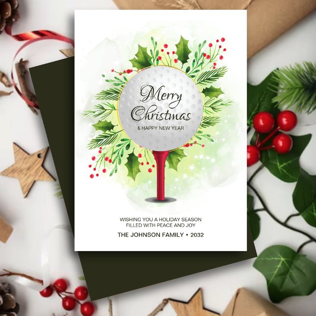Cartes Pour Fêtes Annuelles Festive Golf Tee Shot Noël Verdure (Créateur téléchargé)