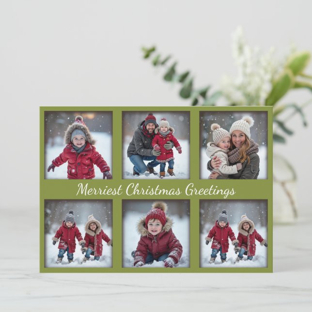 Cartes Pour Fêtes Annuelles Festive Green 6-Photo voeux de Noël | Famille (Debout devant)