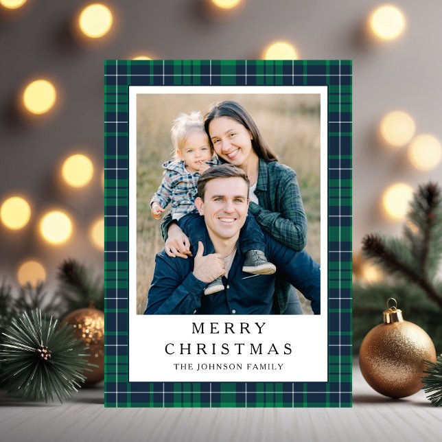 Cartes Pour Fêtes Annuelles Festive Green Plaid Photo Christmas (Festive Green Plaid Photo Christmas Holiday Card)