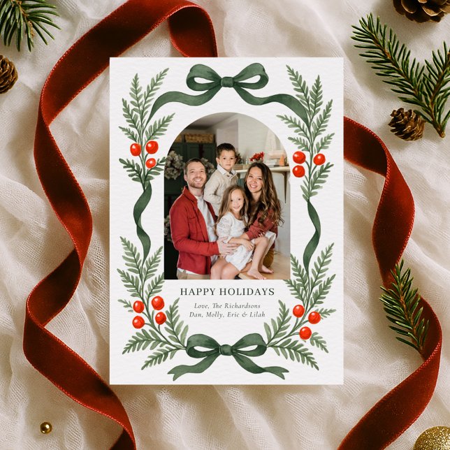 Cartes Pour Fêtes Annuelles Festive Green Ribbon Christmas Card (Créateur téléchargé)