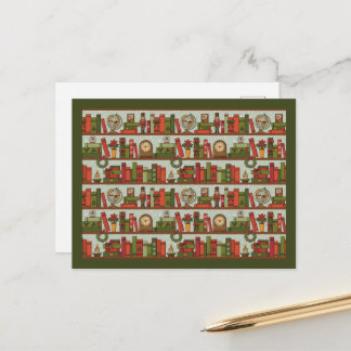 Cartes Pour Fêtes Annuelles Festive Hand Drawn Bookshelf - Holiday Postcard