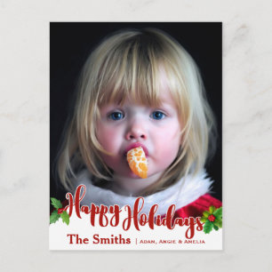 Cartes Pour Fêtes Annuelles Festive Happy Holidays Calligraphy   Holly   Photo