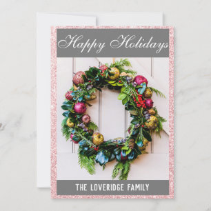 Cartes Pour Fêtes Annuelles Festive Happy Holidays Wreath Rose Gold Parties sc