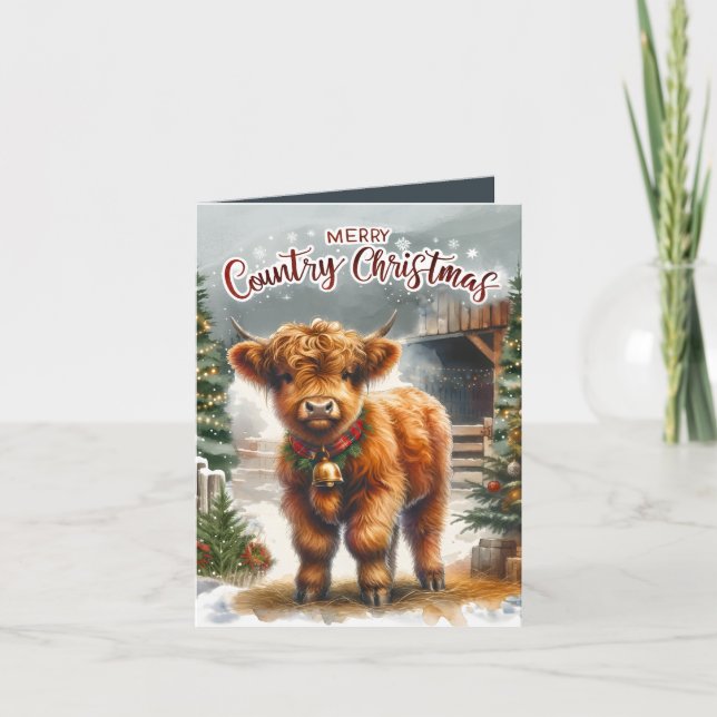 Cartes Pour Fêtes Annuelles Festive Highland vache Pays Noël (Devant)