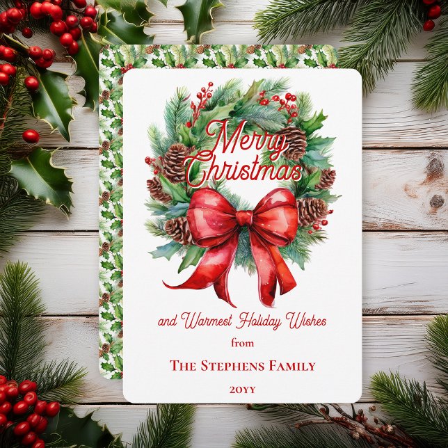 Cartes Pour Fêtes Annuelles Festive Holiday Wreath Merry Christmas Non-Photo (Festive Holiday Wreath "Merry Christmas" Non-Photo Flat Greeting Card)