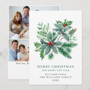 Cartes Pour Fêtes Annuelles Festive Holly Berry 3 PHOTO Noël Salutation