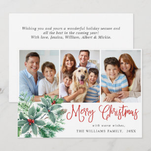 Cartes Pour Fêtes Annuelles Festive Holly Berry 3 PHOTO Noël Salutation