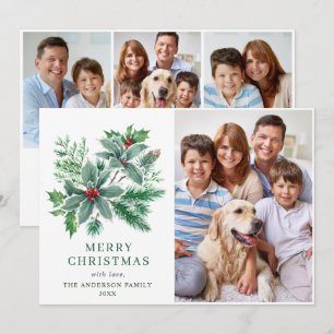 Cartes Pour Fêtes Annuelles Festive Holly Berry 4 PHOTO Noël Salutation
