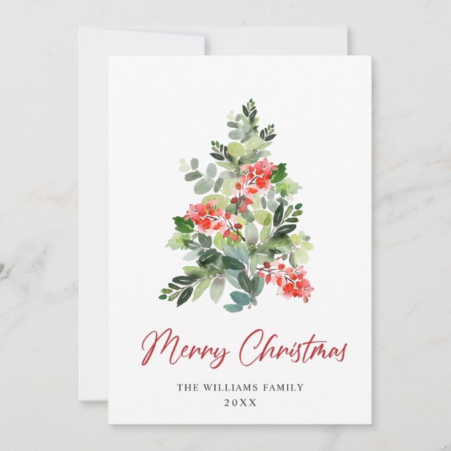 Cartes Pour Fêtes Annuelles Festive Holly Berry Arbre de Noël Salutation Photo (Devant)