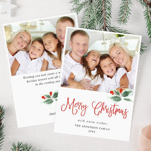 Cartes Pour Fêtes Annuelles Festive Holly Berry Noël Salutation 2 PHOTO