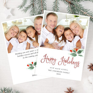 Cartes Pour Fêtes Annuelles Festive Holly Berry Noël Salutation 2 PHOTO