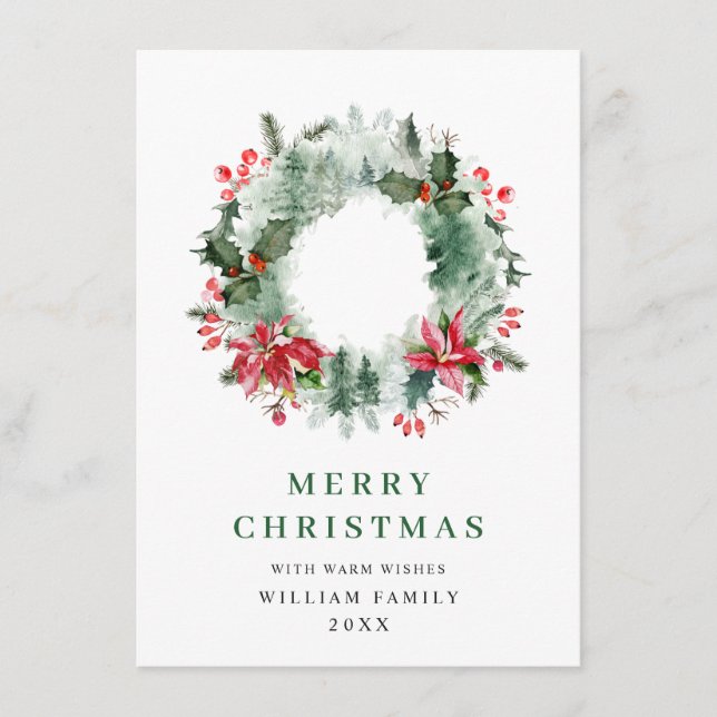 Cartes Pour Fêtes Annuelles Festive Holly Berry Wreath voeux de Noël (Devant)