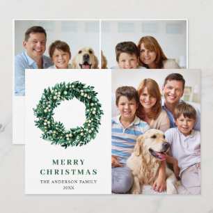 Cartes Pour Fêtes Annuelles Festive Holly Wreath Noël 3 PHOTO Salutation