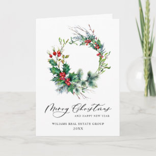Cartes Pour Fêtes Annuelles Festive Holly Wreath Noël Accueil d'entreprise