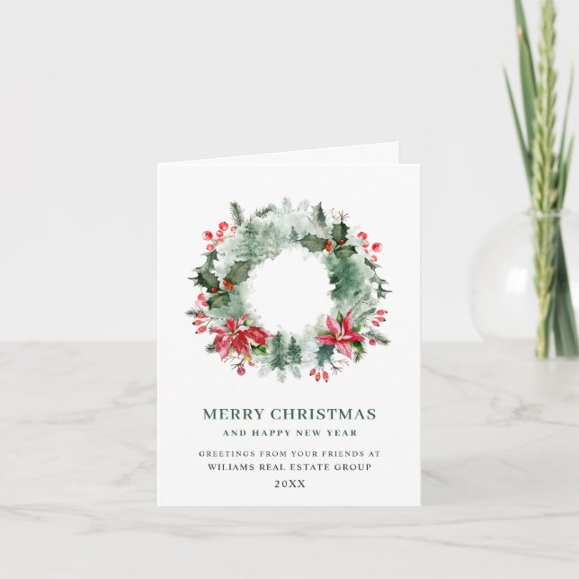 Cartes Pour Fêtes Annuelles Festive Holly Wreath Noël Accueil d'entreprise (Devant)