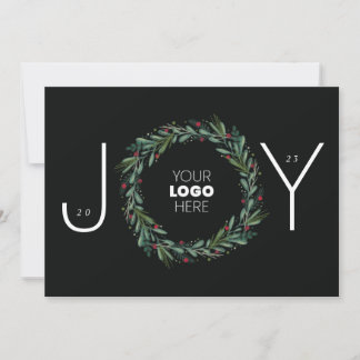 Cartes Pour Fêtes Annuelles Festive JOY Corporate Wreath Feuilles Berries QR