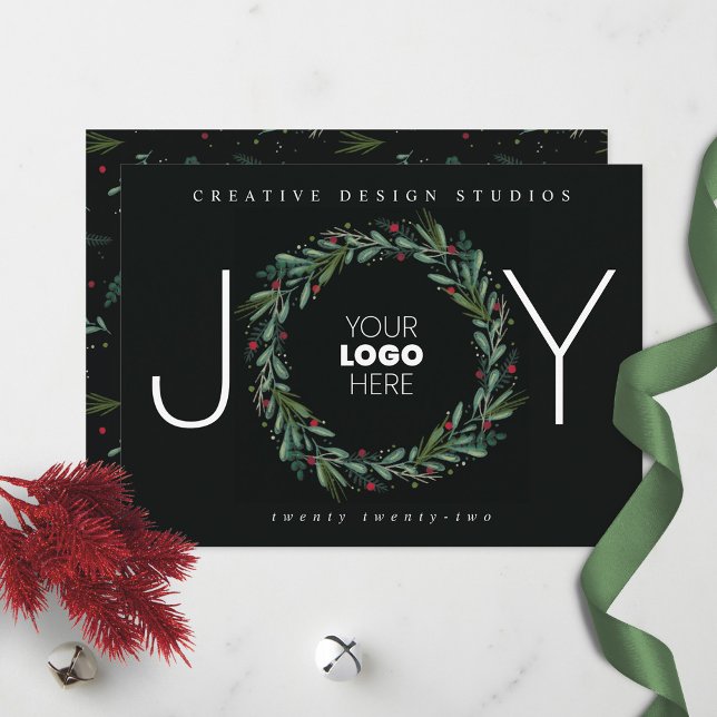 Cartes Pour Fêtes Annuelles Festive JOY Wreath Feuilles Berries Business (Créateur téléchargé)