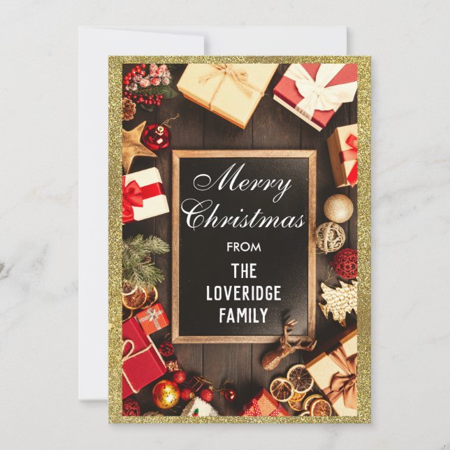 Cartes Pour Fêtes Annuelles Festive Joyeux Noël Fête Parties scintillant d'or (Devant)