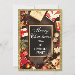 Cartes Pour Fêtes Annuelles Festive Joyeux Noël Fête Parties scintillant d'or