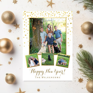 Cartes Pour Fêtes Annuelles Festive Joyeux Nouvel An Gold Confetti Photo Colla