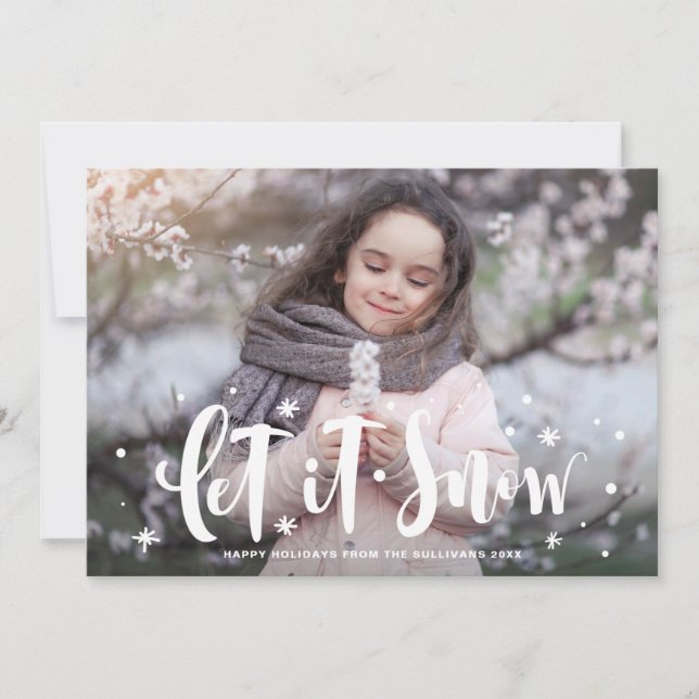 Cartes Pour Fêtes Annuelles Festive Laisser Il Neige Main Lettré Photo (Devant)