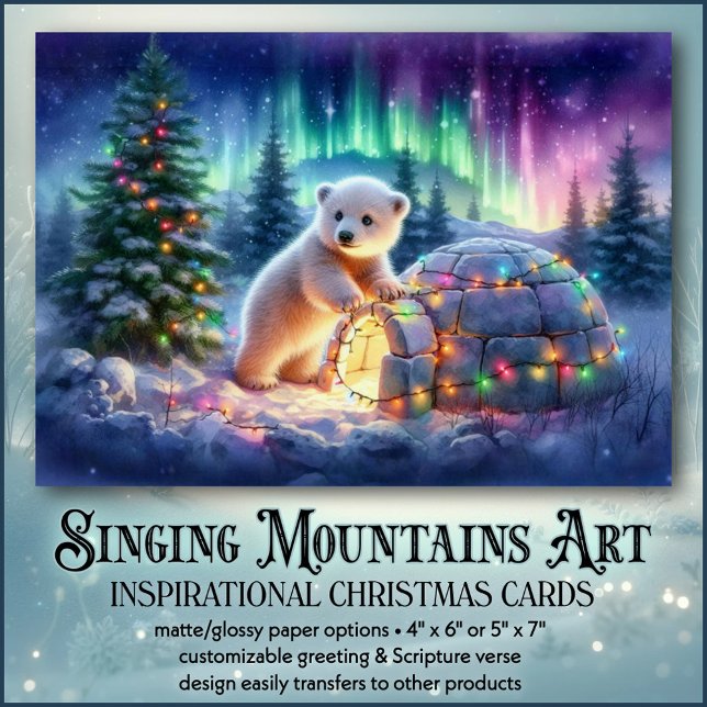 Cartes Pour Fêtes Annuelles Festive Lumières polaires et Igloo Noël chrétien (Créateur téléchargé)